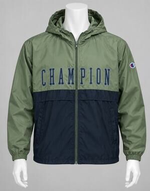 Champion Mens XL Green Navy Colorblock Hooded Half Zip Windbreaker Pre Owned